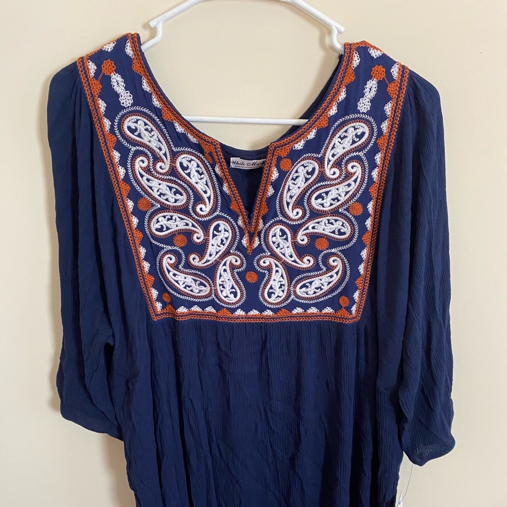White mark embroidered top